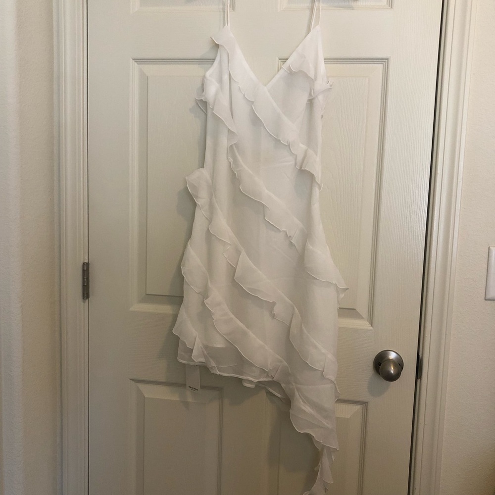 Abercrombie & Fitch White Asymmetrical Ruffle Slip Dres